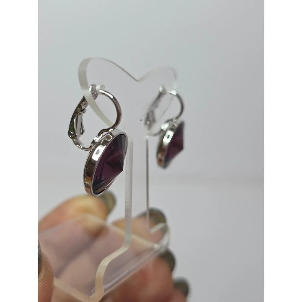 NEW CrystalsAustria Dark PurpleAmethyst 15mm Round LeverbackEarrings PlatinumPl